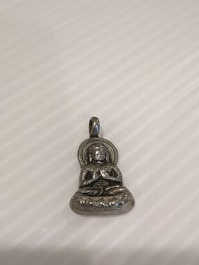 Silver Buddha Pendant Charm - Small Religious Necklace Accent